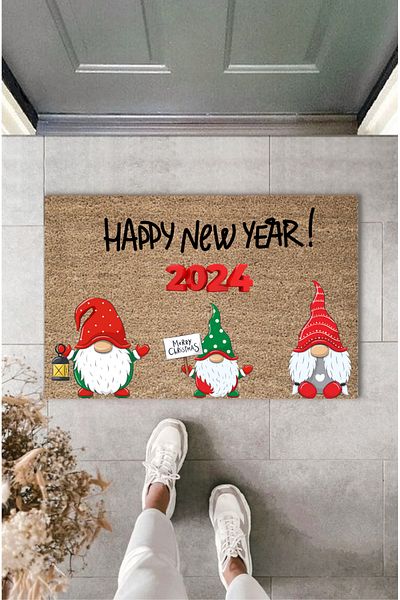 Pazarova Cute Gnomes New Year's New Year Patterned Modern Indoor and Outdoor Door Mat MDM-HM001