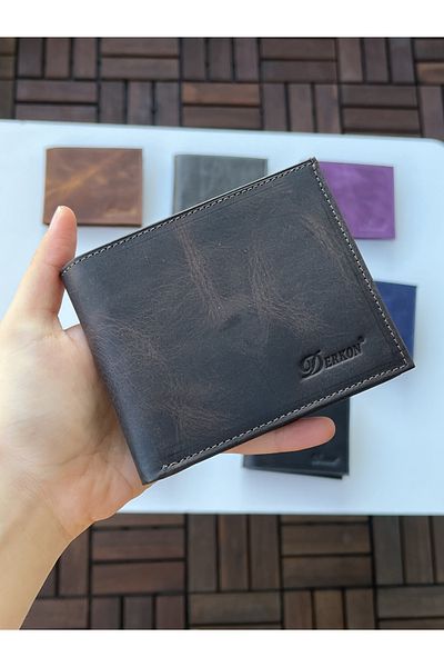 DERKON 100% Genuine Crazy Leather Morry Model Wallet Brown