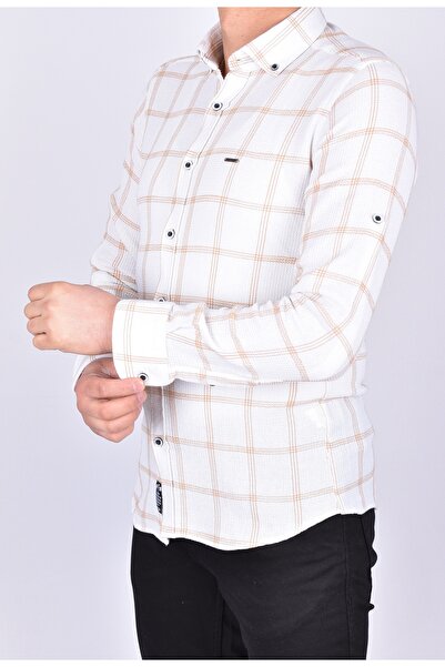 Twin 404-1 Slimfit Ekose Gömlek Turuncu
