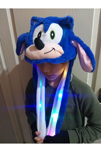 FOYA AKSESUAR Sonic Işıklı Kulakları Oynayan Peluş Şapka Sonic Peluş Şapka