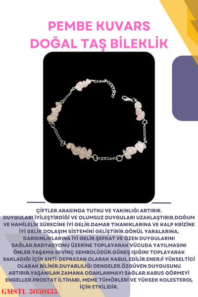 GÜMÜŞTEL EL SANATLARI Certified Pink Quartz Natural Stone Handmade Design Bra...