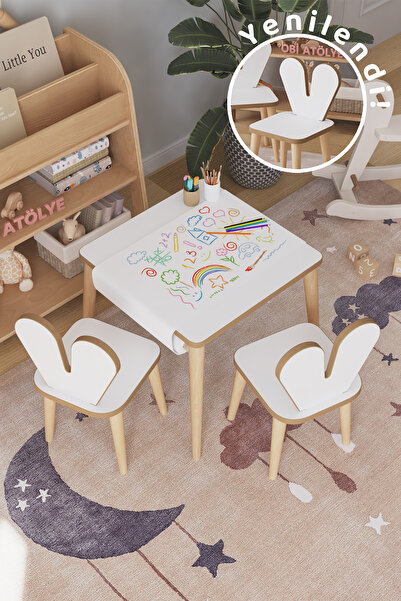 OBİ Atölye Resim Kağıdı Rulolu Çocuk Aktivite Masası 45x45 Cm 2 Sandalyeli Tavşan Sandalye
