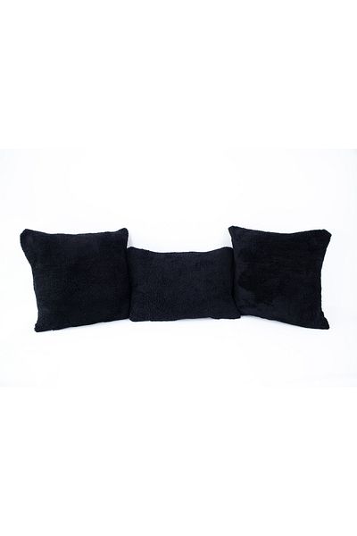 Skhome Husă de pernă cu două fețe din pluș de miel, fleece umflat, 3 bucăți, 2 pătrate, 1 dreptunghiulară (2k1dPuffy04)