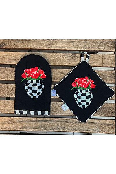 Çengelli İğne Gloves & Tutaç Black Vase Rose