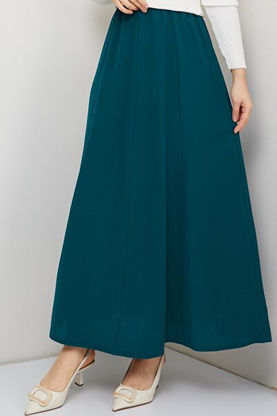 Günay Karaca Beli Lastikli Kumlu Krep Kumaş Sekiz Parça Geniş Rahat Etek 20231