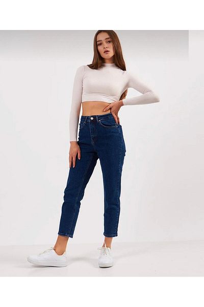 QİSSO BLUE MOM JEANS Adunări cu talie înaltă
