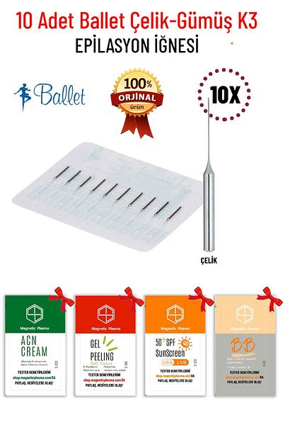 Ballet 10 Pieces K3 Steel Hair Removal Needle Original K3 Silver - Gift