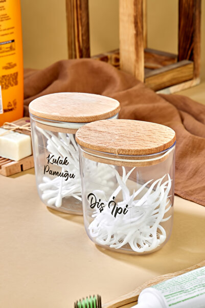 ŞAKİLATA CONCEPT علبة تخزين خشبية مكونة من قطعتين من خيط تنظيف الأسنان وقطن ا...