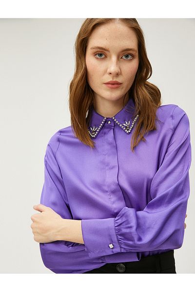 Koton Satin Stone Shirt with Hidden Buttons