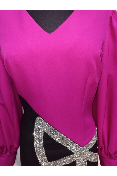 star form Kurdela Taşlı Yırtmaç Detaylı Pembe Abiye Elbise