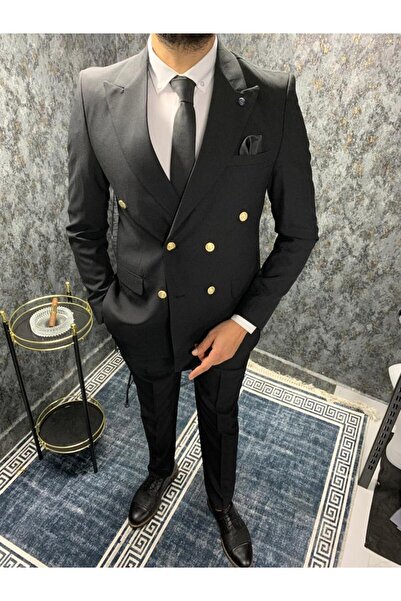 MISTER MR.PAPYON FASHION Erkek Kruvaze Takım Elbise Siyah 48 Beden