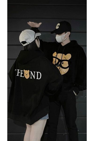 Mythologie Φούτερ Fend Bear Lover Couple Combination - Μαύρη στάμπα Oversize Hooded