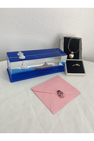 PRİYA JEWELERY Batmayan Aşk Gemi, Sevgiliye Set, Çelik Kolye Ve Yüzük Sevgili...