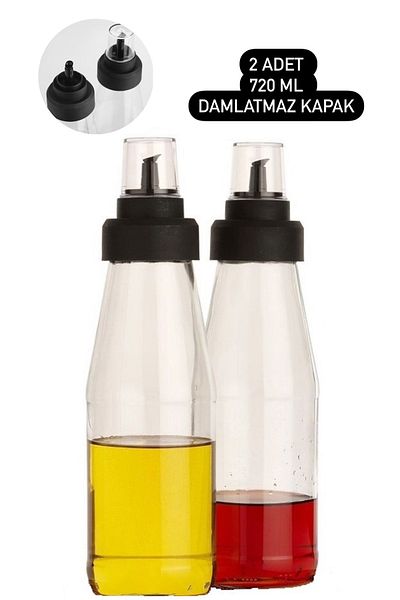 Bayev 2 Pieces Drip-Free Glass Oil Pot Vinegar Bottle 720 ml - Leak-Proof Smart Oil Pot