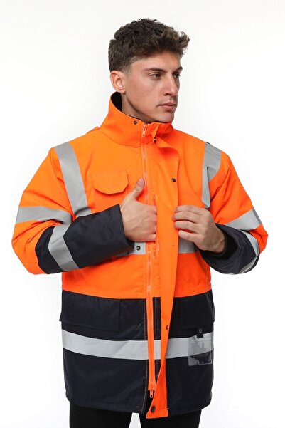 Uniprom İş Kabanı Parka Su ve Rüzgar Geçirmez Rain Safety Model Membranlı Neon Turuncu Erkek