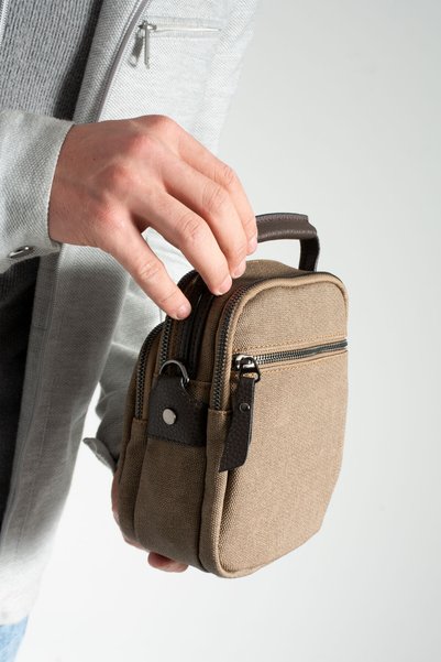 MELAMS Hand Strap Handle Long Strap Canvas Multi-Compartment Useful Linen Men's Messenger Bag