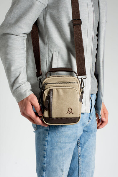 MELAMS Χρήσιμη ανδρική τσάντα αγγελιοφόρου από λινό με μακρύ λουράκι και λουρ...