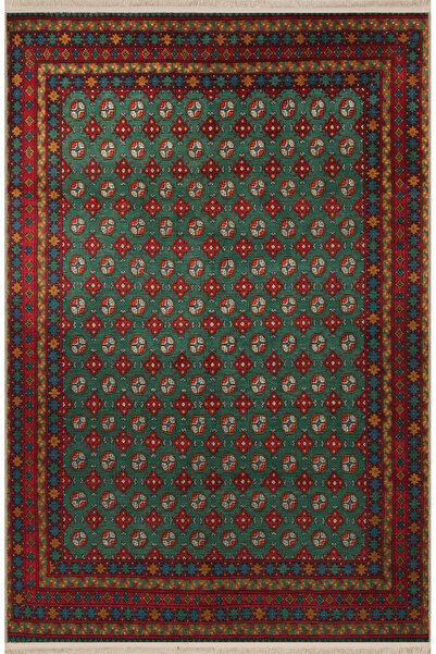 Rugs Modern Halı Koyu Ton Yeşil Kırmızı Temalı Geleneksel Motif Desenli Kreat...