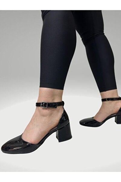 Allyup Pantofi de zi cu zi pentru femei din piele lăcuită neagră Curea la gle...