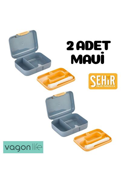 Vagonlife (SET DE 2) Cutie de prânz cu două etaje, cu două compartimente, recipient pentru depozitarea alimentelor, set de cuțite cu furculiță, lingură