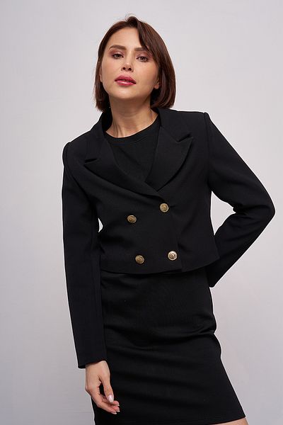 GİYSA Women's Double Breasted Collar Gold Button Detailed Crop Blazer Jacket