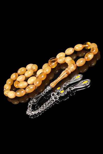 TESBİHCİBABA Legendary Design Moire Fire Amber Prayer Beads, Men's Gift Rosary
