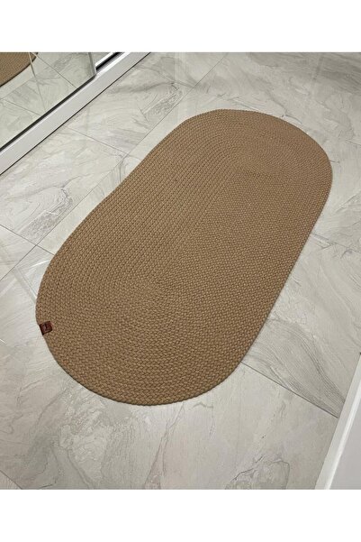 YAĞLIOĞLU TEKSTİL Yağlıoğlu Tekstil Dekoratif Oval Jut Rengi Petek Örgü Halı ...