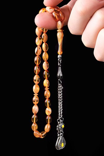 TESBİHCİBABA Legendary Design Moire Fire Amber Prayer Beads, Men's Gift Rosary
