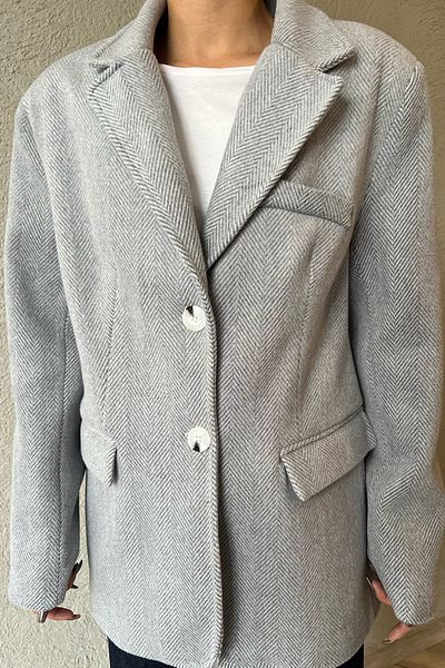 Seda Yalçın Atelier Gray Herringbone Patterned Stamp Jacket