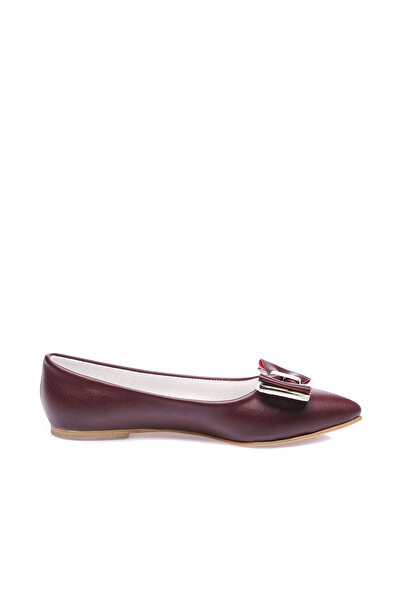 JustBow Women's Daily Burgundy Ballerinas