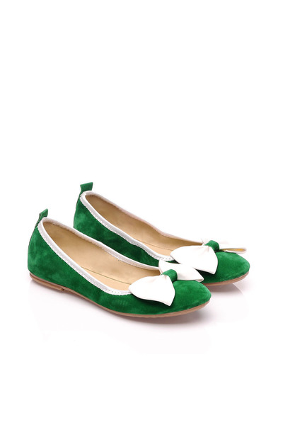 JustBow Women's Daily Green Ballerinas