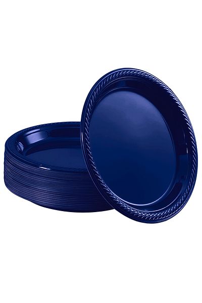 TRAK PACK Disposable Plastic Dark Blue Plates 25 Pieces