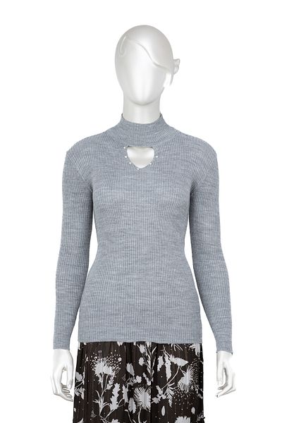 Oppland Women's Winter Fitted Knitted Knitwear Badi Sweater with Half Collar and Stoned Neck Opening