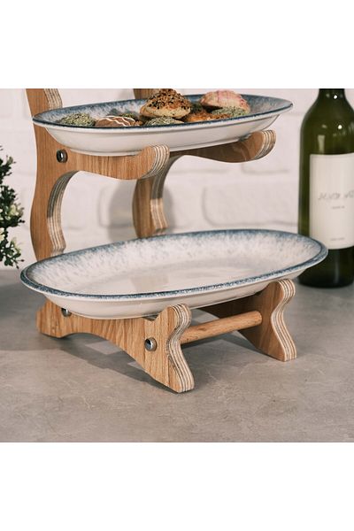 resinwoodliving Multi-Purpose Serving Serving Rack, Wooden and 2 Tiers, Catering, Breakfast, Cake Stand (Without Plate)