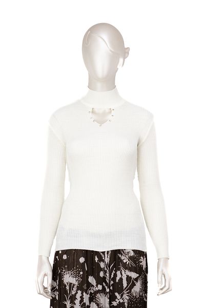Oppland Women's Winter Fitted Knitted Knitwear Badi Sweater with Half Collar and Stoned Neck Opening