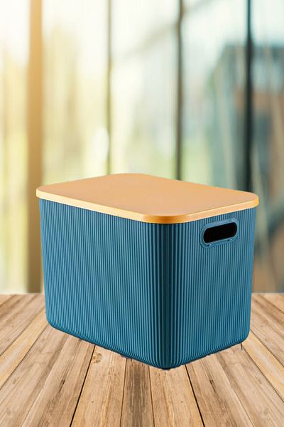 Bayev 21 Lt Double Multi-Purpose Green-Purple Storage Box Organizer Laundry Basket with Lid