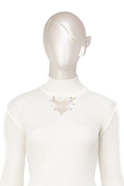Oppland Women's Winter Fitted Knitted Knitwear Badi Sweater with Half Collar and Stoned Neck Opening