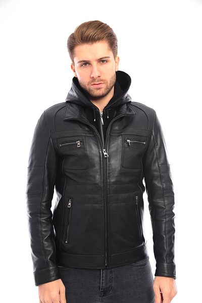 Derimont's Men's Leather Coat Hooded-EM02032