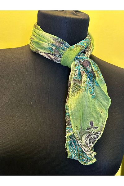 Gönülden Tasarım CHIFFON SHINY ETHNIC PATTERNED WOMEN'S SCARF HAIR BAND Green