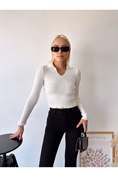 LACHT Жіноча поло з коміром Екрю трикотажна блуза