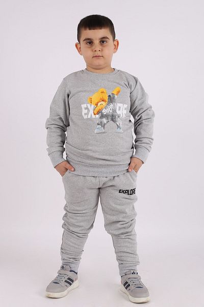 COSBA kids wear Boy's Boom Teddy Bear Printed Jogger Cotton Tracksuit Set