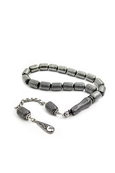 TAŞHAN Yoğun Gümüş Çeşmi Bülbül İşlemeli Kapsül Kesim Kumpaslı İşçilik 17 li Erzurum Oltu Taşı Efe Tesbihi