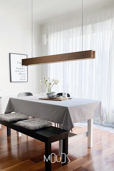 Moud's Wooden Linear Led Chandelier Living Room, Kitchen, Pendant Lamp Linear Chandelier 155cm 6500K White Light