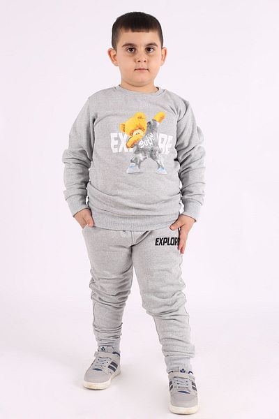 COSBA kids wear Boy's Boom Teddy Bear Printed Jogger Cotton Tracksuit Set