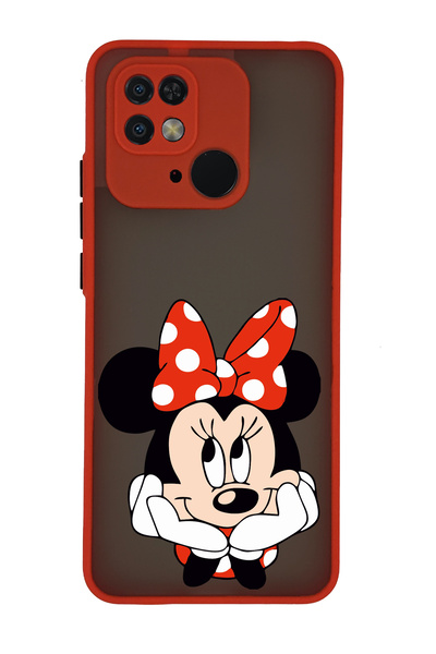 Merwish Xiaomi Redmi 10C Compatible Minnie Patterned Camera Protected Hux Tpu Transparent Case Cover Red