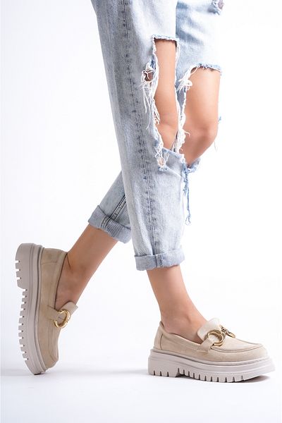 MARSEDO Γυναικείο χρυσό Loafer Χοντρή σόλα με αγκράφα Huarache