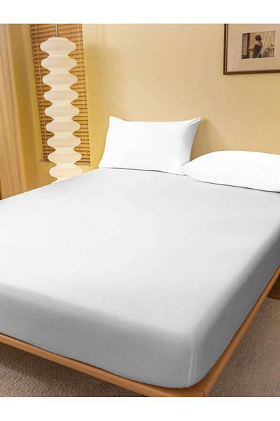 Totem Ranforce Cotton White Elastic Sheet Set with Pillowcase