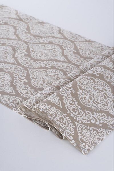 ALTINPAMUK Linen Runner Stain Resistant Fabric Damaks Beige 40x140