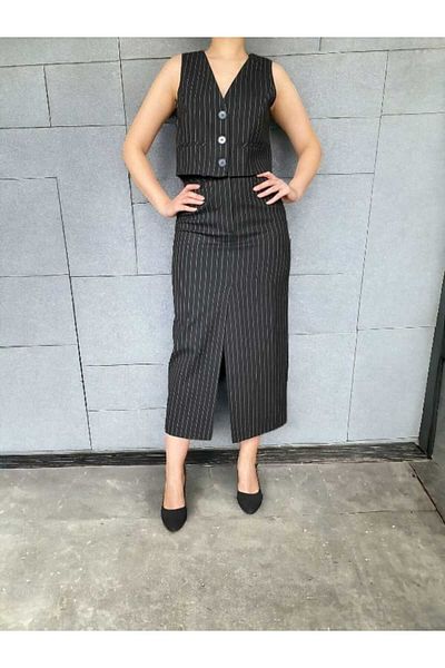 FK PYNAPPEL Striped Slit Detailed Skirt & Vest