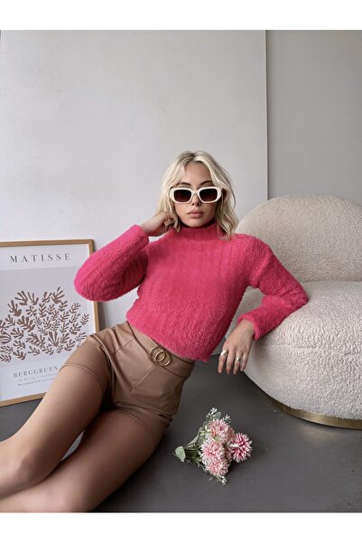 LACHT Kadın Pembe Crop Yumoş Triko Kazak